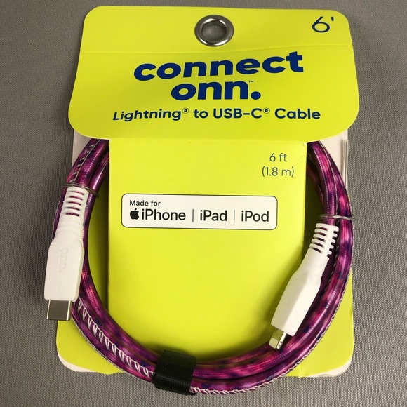 onn. 6’ Fashion Cable USB Lightning Cable with Cable Management 2pck - Picture 5 of 5